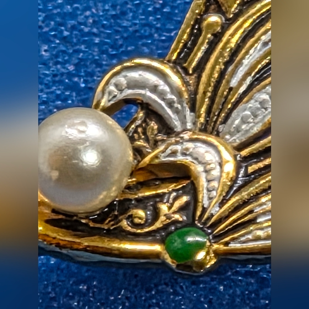 Damascene Flower Brooch with Pearl Accent - Picture 3 of 10